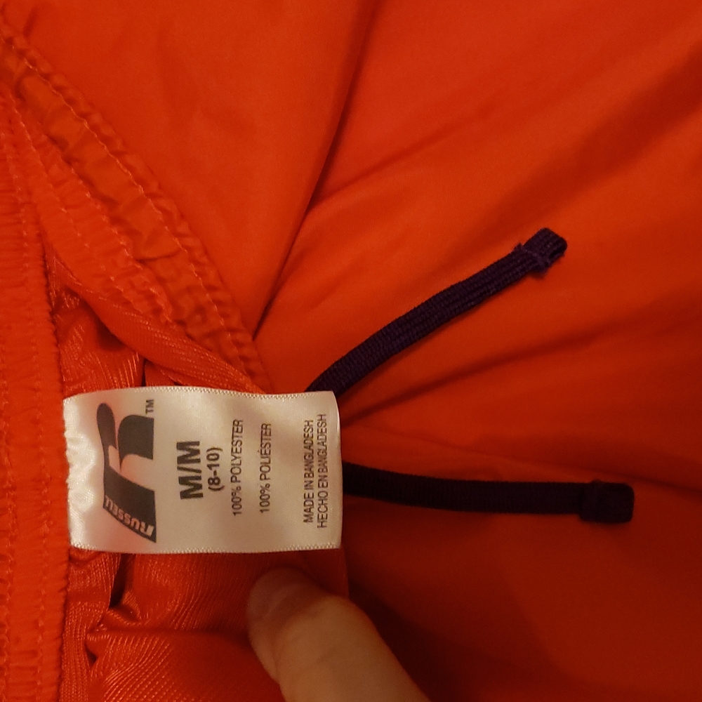 Russell sports Clemson athletic shorts. Orange with purple trim. Sz Medium 8-10 - Picture 3 of 4
